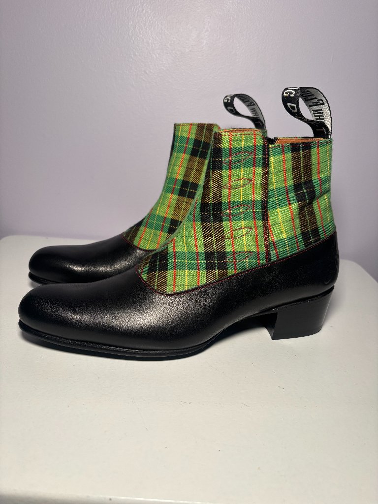 John Fluevog Leather Boot With Plaid The Arthur W7.5/M5.5